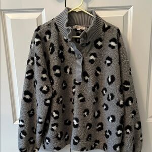 LOFT Gray and Black Leopard Teddy Jacket